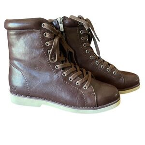 Matt & Nat Brown Potter Combat Boots Lace-Up Zip-up Design